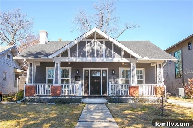 Charming exterior of the renovated Prairie-style home at 5455 Vickery Boulevard, Dallas.
