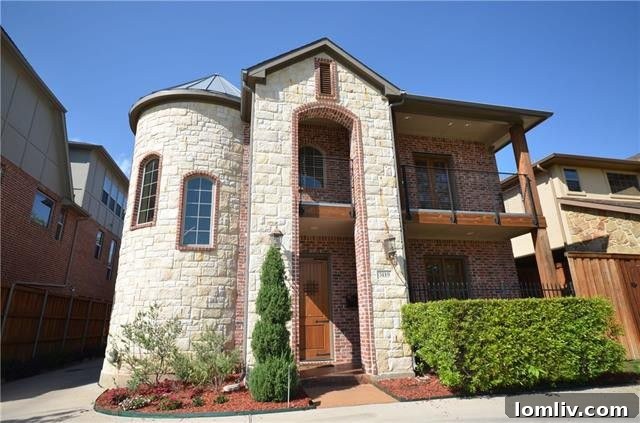 Stunning stone facade of the castle-like M Streets home at 5119 Miller Avenue, Dallas.