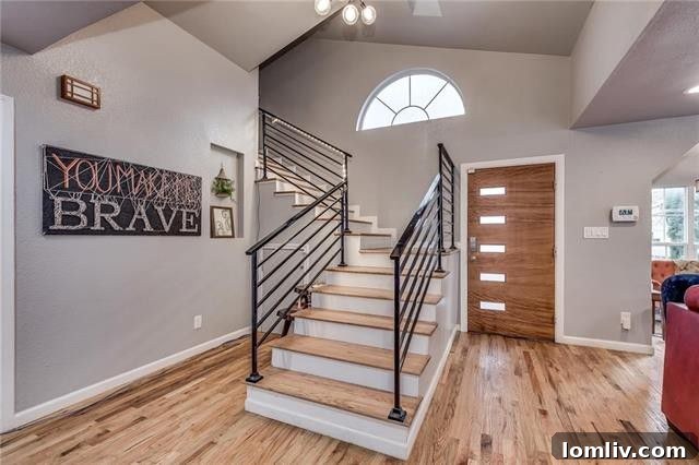 Modern Wood Staircase with Iron Railing