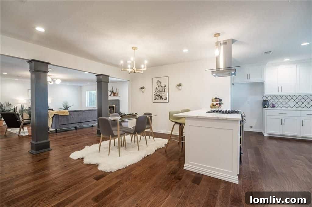 After renovation open concept dining room with modern staging