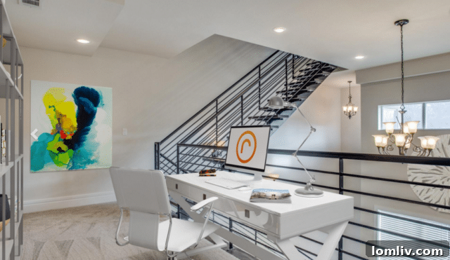 Industrial iron staircase leading to the second level of the Fort Worth condo