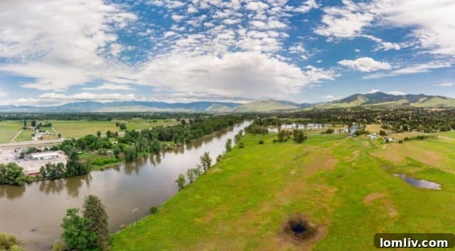 Scenic View of Missoula, Montana with Mountains and River