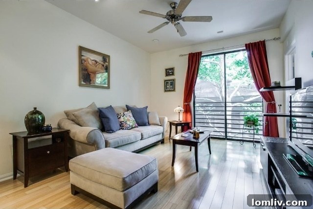 Low-Rise Living: Elevated Lifestyle, Grounded Costs 11 Sunny living room with sliding doors in 4111 Gilbert Unit 108