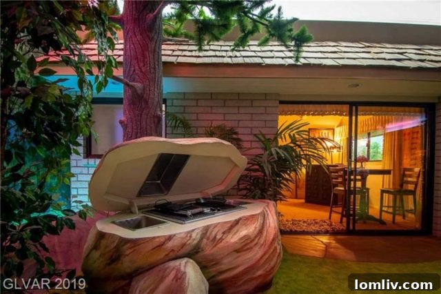 Luxury underground bunker barbecue grill in a simulated outdoor setting