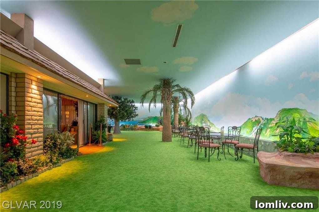 Underground bunker's simulated outdoor pool and garden area