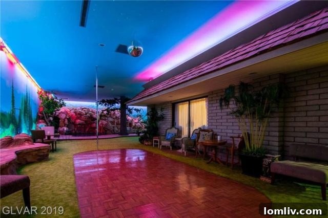 Extravagant underground bunker showing a spacious living area and garden