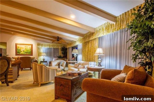 Vintage 1970s interior decor of a luxury underground bunker living room