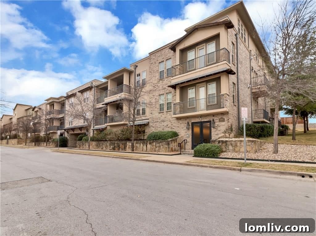 Exterior view of Skyrock Condos, ideally located near Texas Christian University campus in Fort Worth.