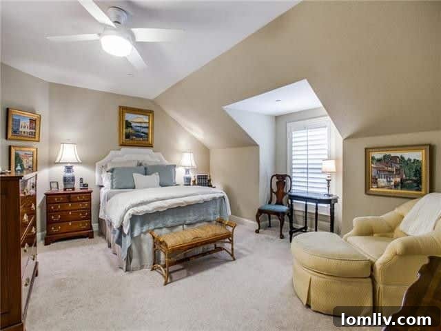 Bright bedroom with large windows and ample space