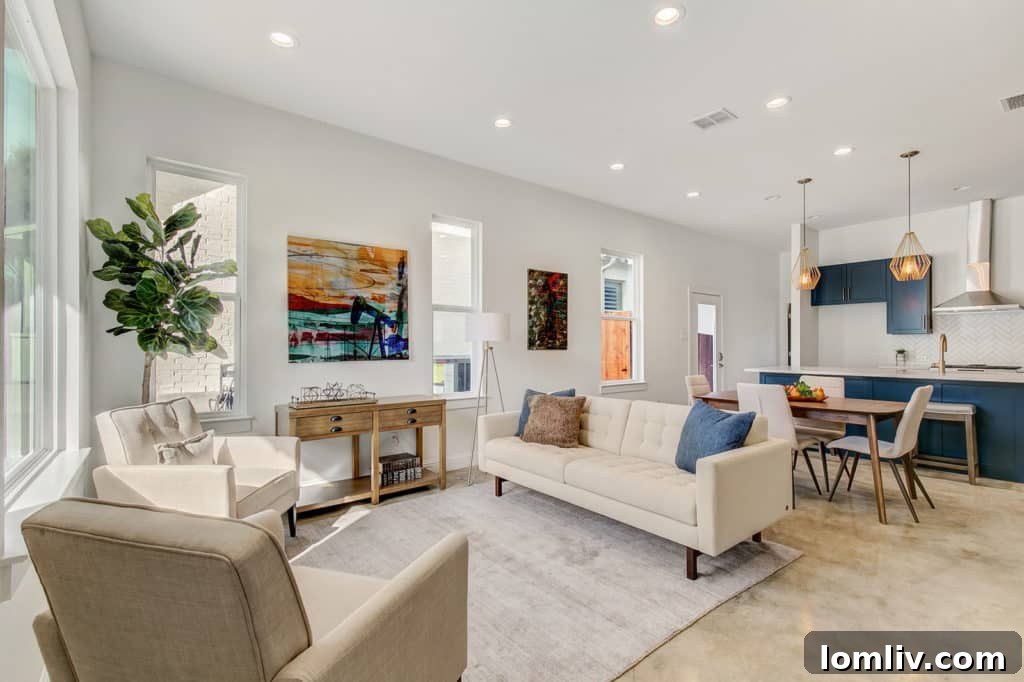 Contemporary urban living area with abundant natural light at 3910 Bryce Avenue Fort Worth