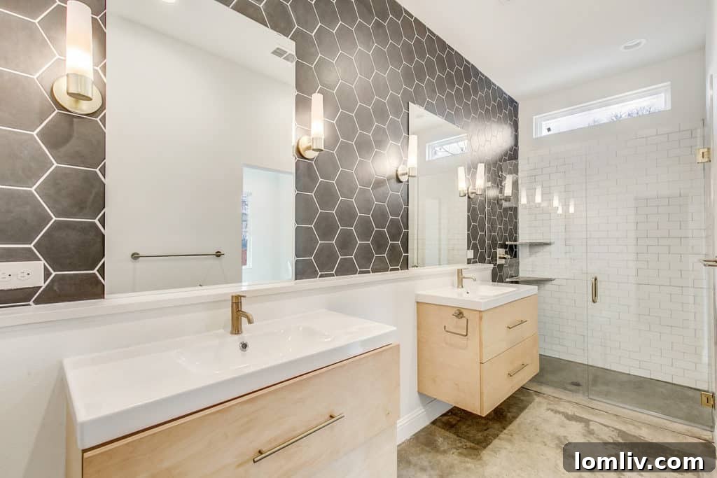 Spacious master bathroom with large shower and walk-in closet in Fort Worth townhome