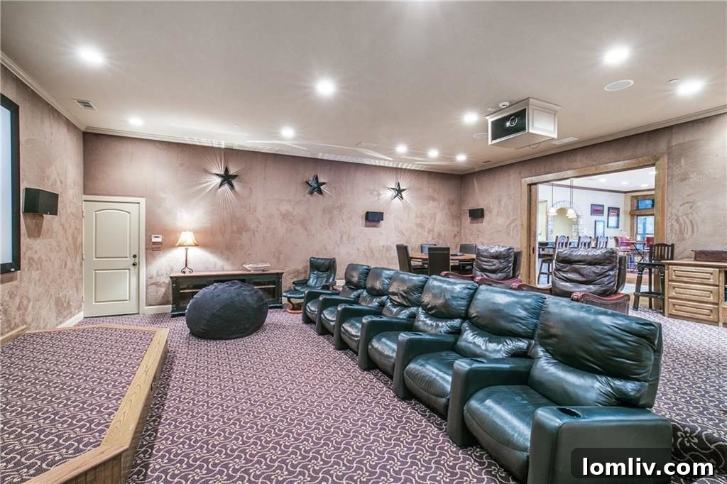 Minimalist living room with integrated large screen TV, replacing a traditional media room