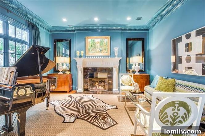 Family room with wood beams and fireplace