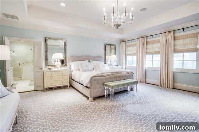 Ocean blue formal sitting room with marble fireplace