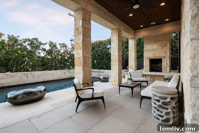 Sophisticated outdoor living area with pool in Highland Park home