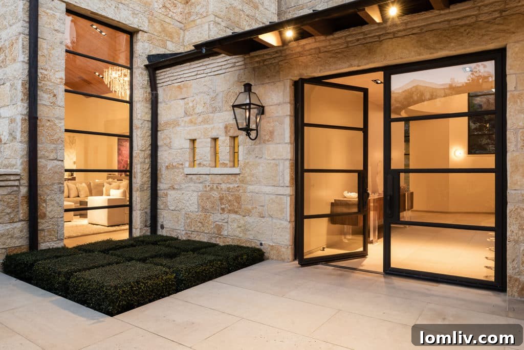 Grand entrance of the luxury Highland Park Texas Modern home at 3701 Lexington Avenue
