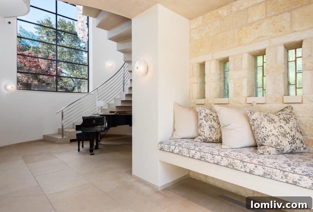 Luxurious living space with bar area and custom stone countertop