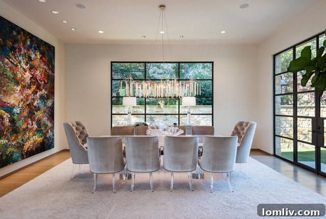 Glamorous dining room with Serip chandelier in a luxury Highland Park home