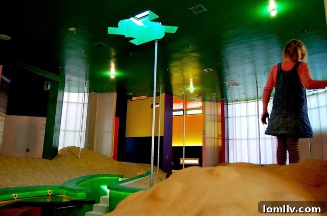 A unique architectural detail or corner inside the Bioscleave House, emphasizing its experimental design and the interplay of light and shadow on its irregular surfaces.