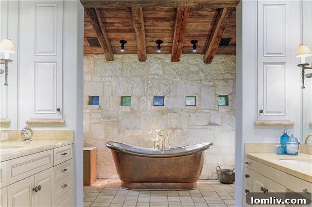 Cast glass windows in limestone wall