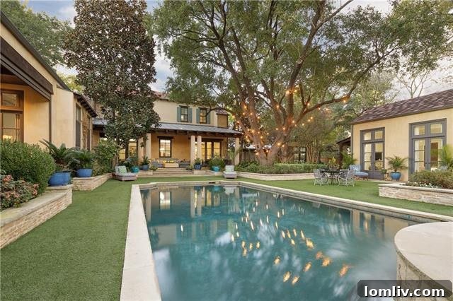 Covered porch overlooking pool