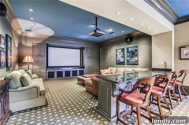 Spacious Media/Game Room with Bar