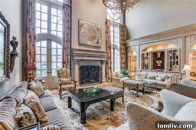 Soaring Double-Height Living Room with Gallery in Fort Worth