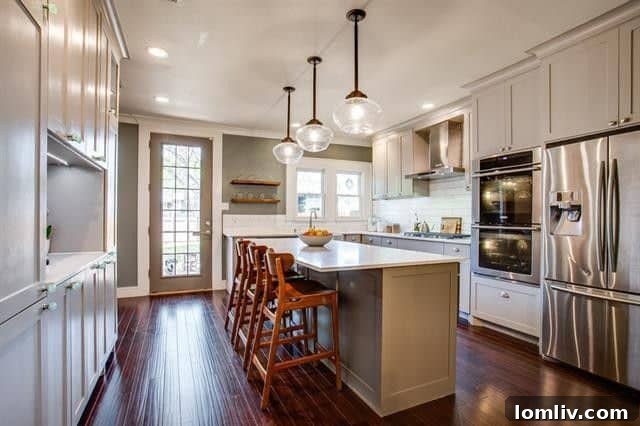 Modern Gourmet Kitchen with Island and Farm Sink