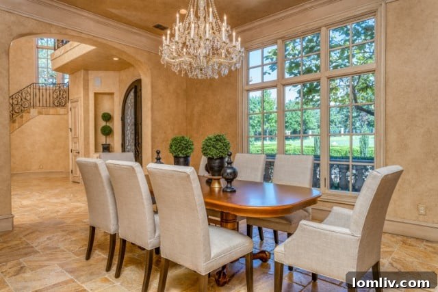 Spacious and elegant living room with a fireplace and large windows offering lake views