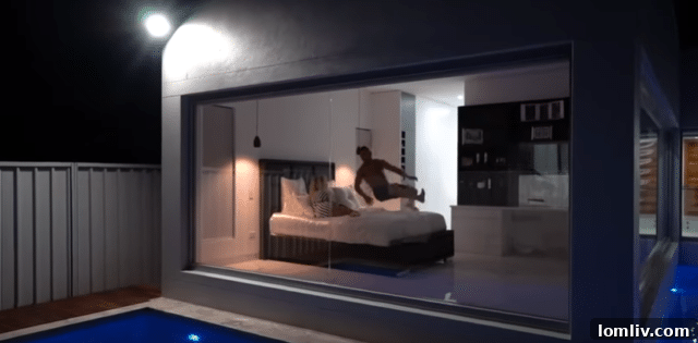 Animated GIF of models in a bedroom scene in a real estate video