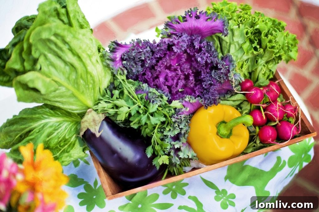 A vibrant array of fresh, organic vegetables harvested from a garden