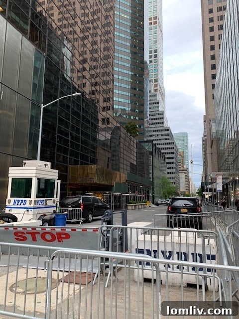 High-security presence outside a prominent Manhattan building