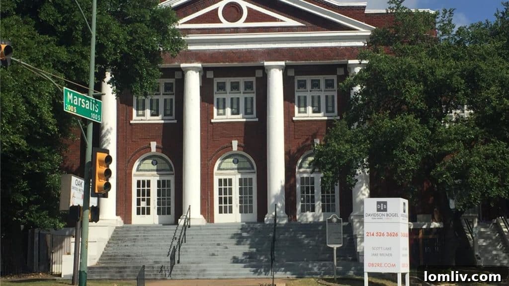 The deteriorating facade of the historic Oak Cliff United Methodist Church in Dallas.