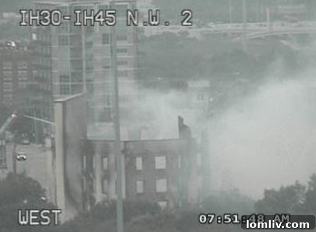 The Ambassador Hotel in Dallas, showing the extensive damage after the devastating four-alarm fire.