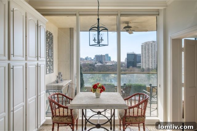 Elegant open-plan living and dining area in a Dallas luxury condo