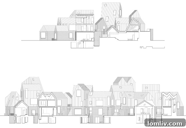 Overhead view of 'A Home is Not a House' design reveals a striking resemblance to a medieval village, addressing urban density and community challenges.