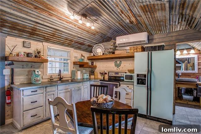 Rustic interior of the tiny house featuring a studio layout