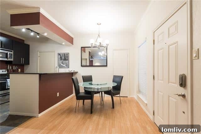 Spacious living area of a one-bedroom condo at 7340 Skillman Street Unit 603, designed for comfortable living
