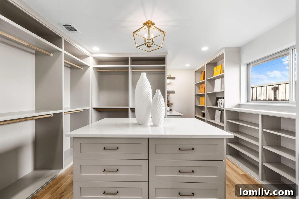 Detail shot of the custom makeup vanity within the walk-in closet, highlighting luxury