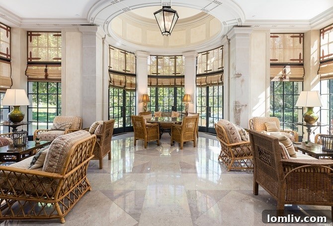 A panoramic view of the Crespi Estate's vast and beautifully landscaped grounds.