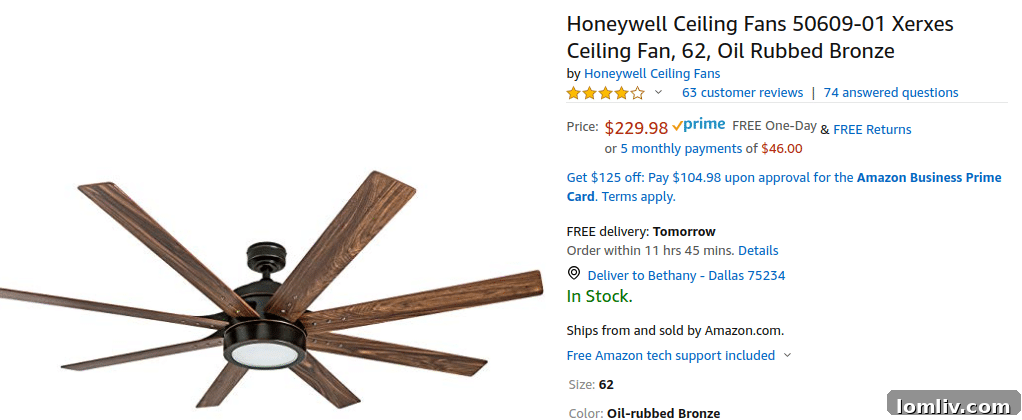 Honeywell Xerxes Ceiling Fan on Amazon