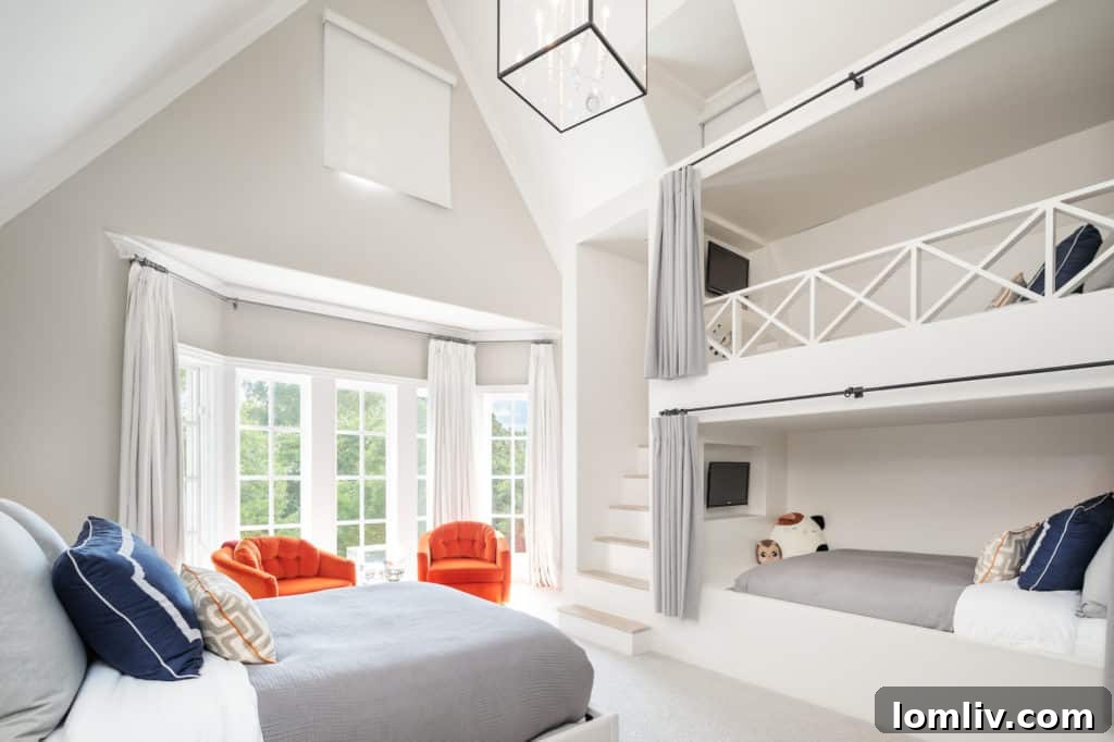 Luxurious custom bunk room for boys in the renovated English Cotswold manor