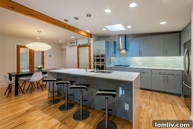 Elegant Midcentury Modern kitchen featuring sleek cabinetry and high-end appliances