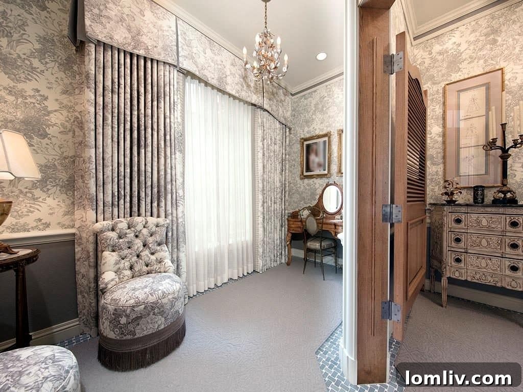 Elegant formal powder bath interior at 1112 Post Oak