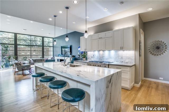 Gourmet Kitchen with Waterfall Island