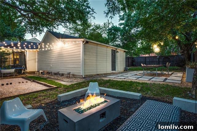 Expansive Backyard Oasis with Bocce Ball Court and Fire Pit