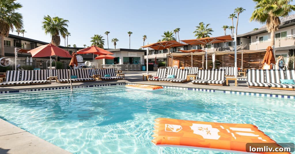 Guests enjoying a vibrant poolside experience at The Bell Hotel, featuring Taco Bell branded elements.