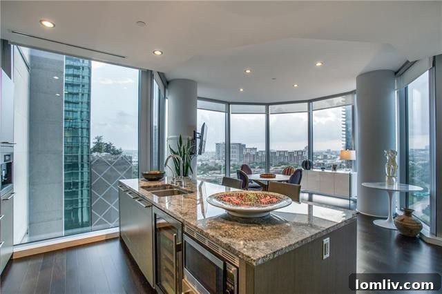 Gourmet kitchen with Miele and Sub-Zero appliances in a Dallas condo