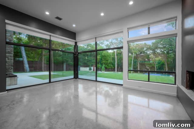 Interior View of Modern Dallas Home with Koi Pond and Natural Light