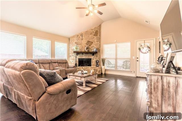 Burleson: Your Luxury Country Escape for Under $400K 14 Living Room with Flagstone Fireplace on Woodlawn Avenue
